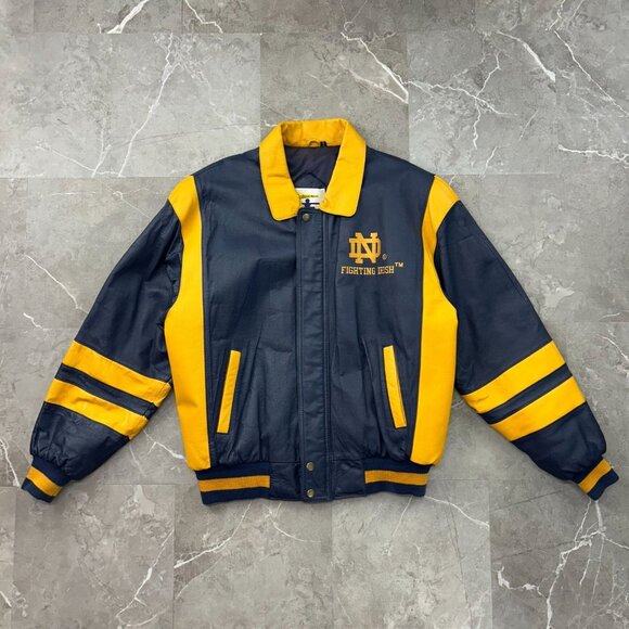 Vintage Notre Dame Leather Jacket Mens Large Bomber Fighting Irish Letterman - Picture 3 of 13